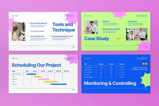 蓝白企业项目管理规划进度追踪讲述展示PPT模板 - PPT派