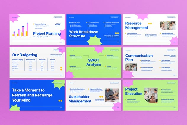 蓝白企业项目管理规划进度追踪讲述展示PPT模板 - PPT派