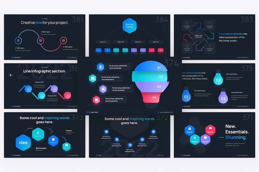 Hexagonal-lamp-line-flowchart-keynote-template - PPT派