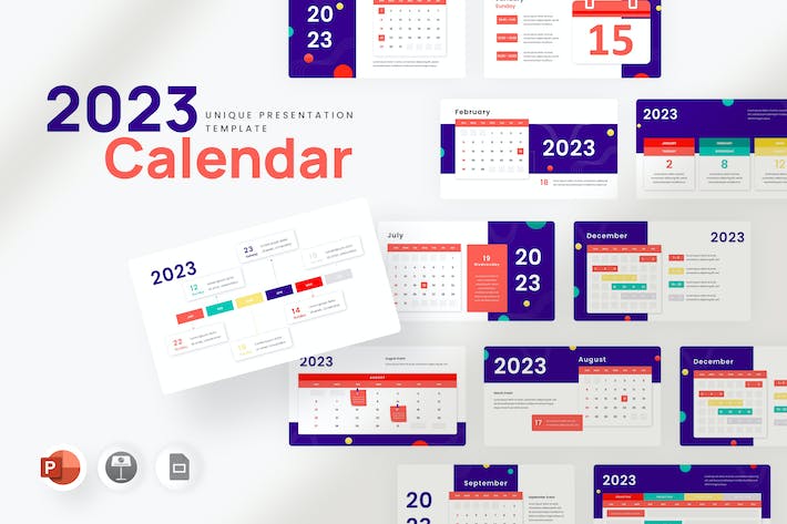 2023年日历信息图表统计PPT模板 - PPT派