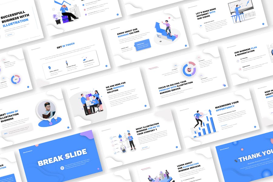 欧美商业插画可视化设计高级PPT模板 - PPT派