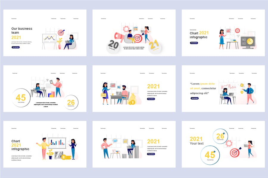 企业商务办公团队协作扁平插画PPT模板 - PPT派