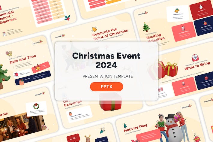 3D圣诞节人物图形圣诞节活动2024派对PPT模板- PPT派