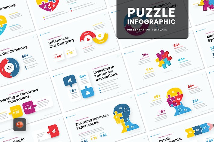 拼图式信息图表数据可视化PPT模板 - PPT派