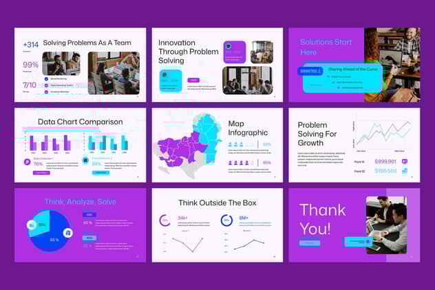 紫色问题解决方案策略分析PPT模板 - PPT派