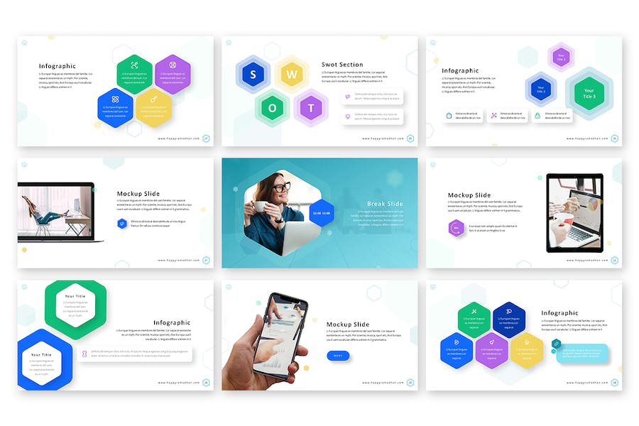 六角形设计商业商务通用keynote模板 - PPT派