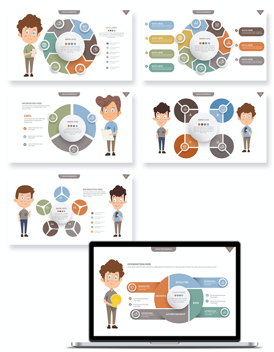 圆圈信息图表数据分析展示PPT模板 - PPT派