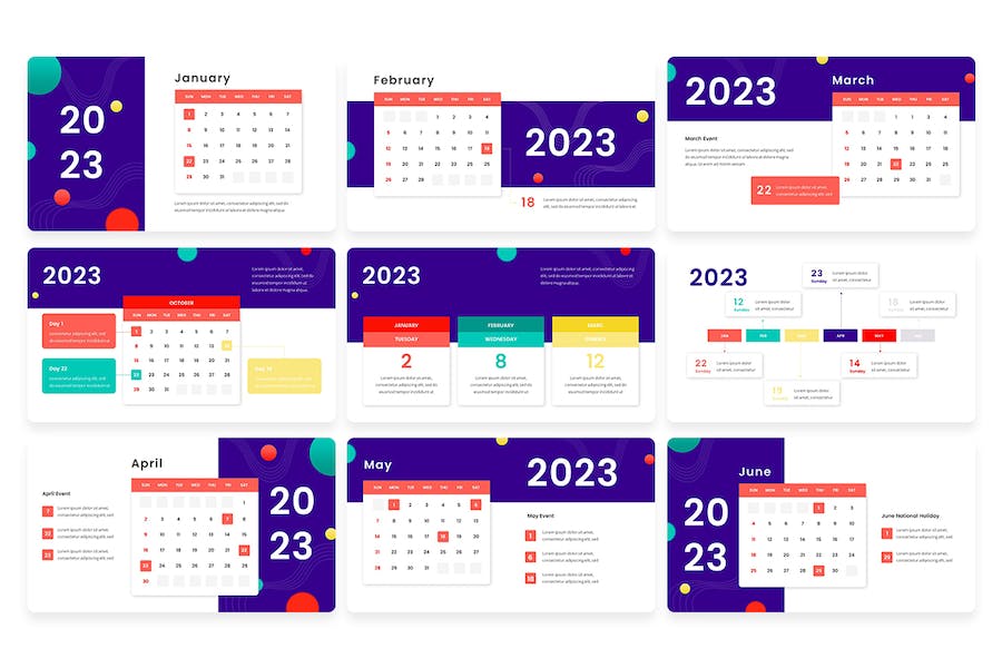 2023年日历信息图表统计PPT模板 - PPT派