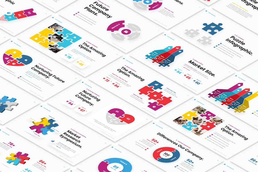 拼图式信息图表数据可视化PPT模板 - PPT派