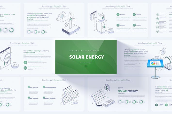 太阳能光伏发电线稿插画图形keynote模板 - PPT派