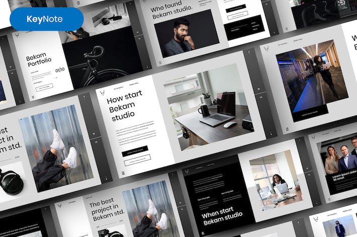 黑白色图片网格商务Keynote模板 - PPT派