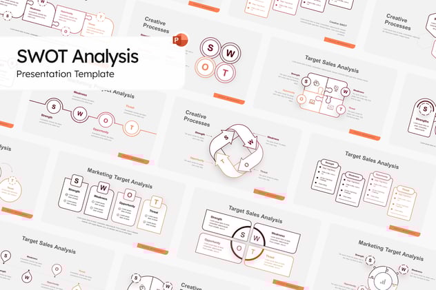SWOT战略分析框架图形PPT模板 - PPT派