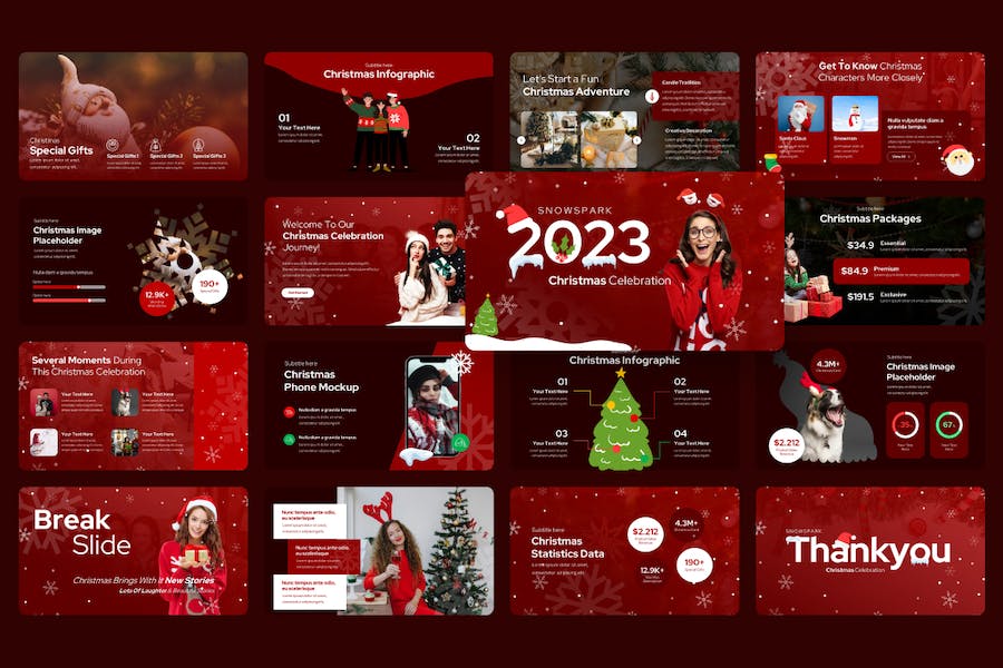 圣诞节雪花火花主题装饰PPT模板 - PPT派