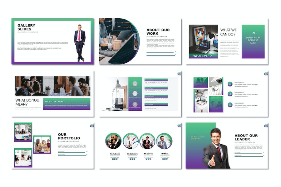 绿色插画风格演示PPT模板 - PPT派