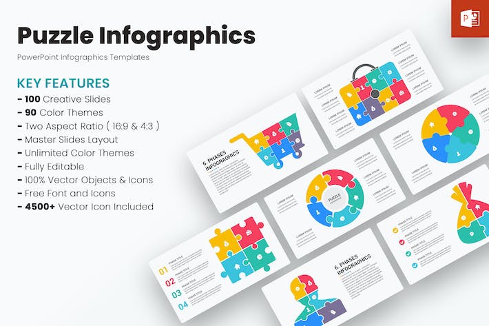 拼图信息图表数据展示PPT模板 - PPT派