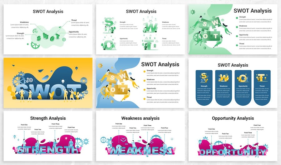 SWOT分析企业战略规划市场营销插画Keynote模板 - PPT派