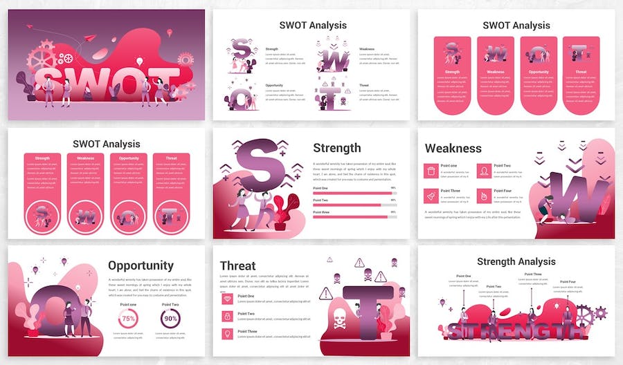 SWOT分析企业战略规划市场营销插画Keynote模板 - PPT派