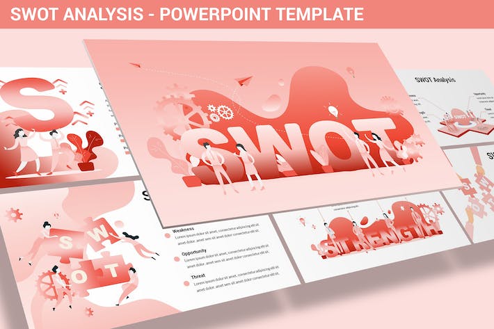 SWOT分析竞争优势战略规划插画PPT模板 - PPT派
