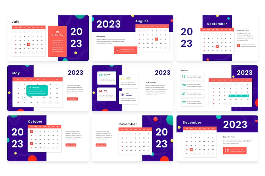 2023年日历信息图表展示Keynote模板 - PPT派