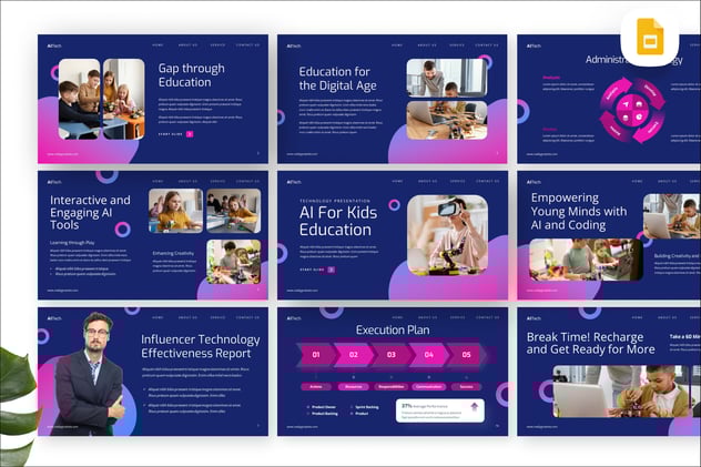 人工智能儿童教育科技互动学习方案PPT模板 - PPT派