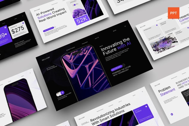 黑紫现代人工智能商业提案融资方案PPT模板 - PPT派
