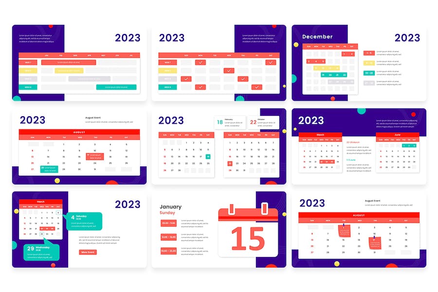 2023年日历信息图表展示Keynote模板 - PPT派