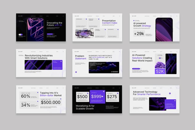 黑紫现代人工智能商业提案融资方案PPT模板 - PPT派