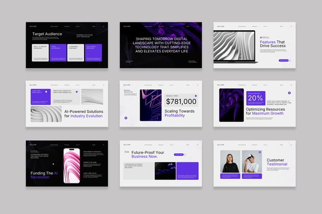 黑紫现代人工智能商业提案融资方案PPT模板 - PPT派