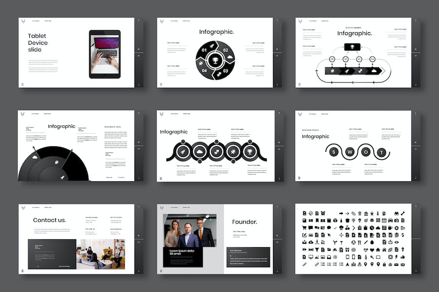 黑白色图片网格商务Keynote模板 - PPT派