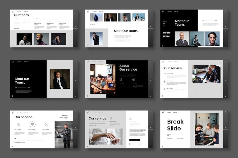 黑白色图片网格商务Keynote模板 - PPT派