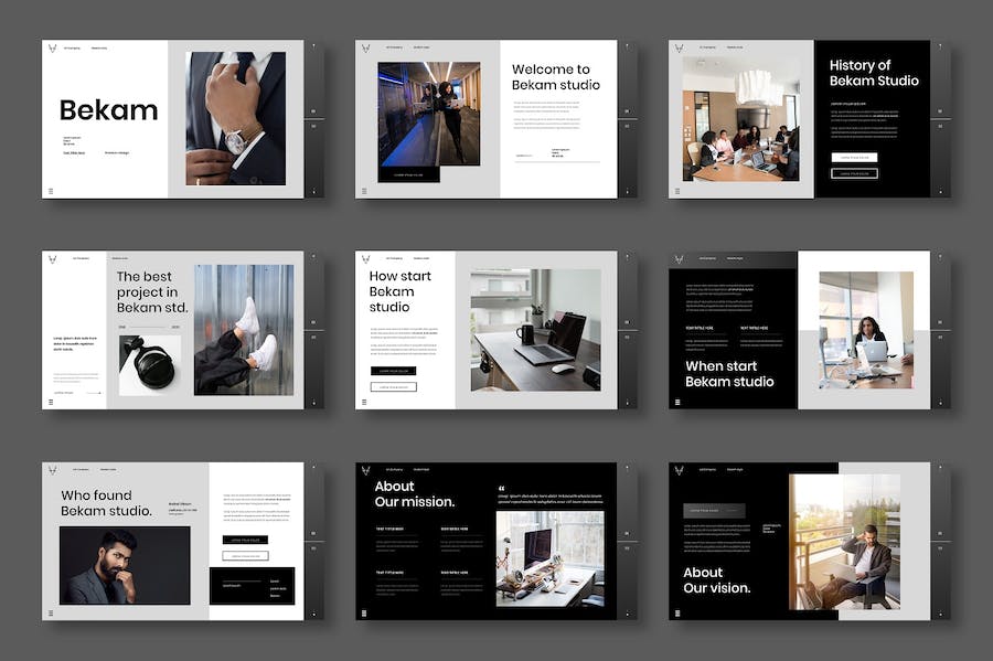 黑白色图片网格商务Keynote模板 - PPT派