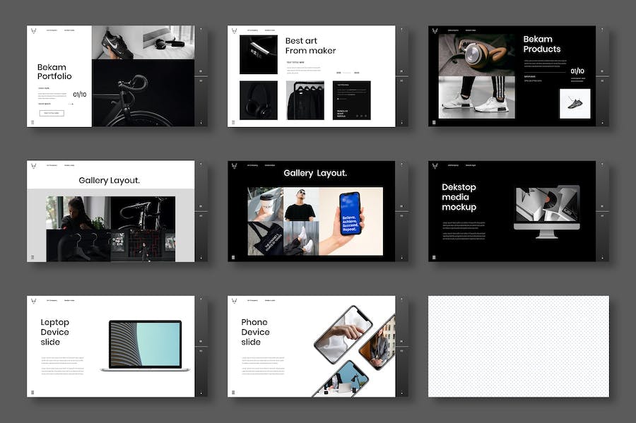 黑白色图片网格商务Keynote模板 - PPT派