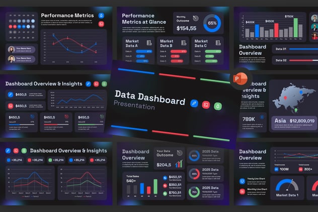 数据仪表板监控系统PPT模板 - PPT派
