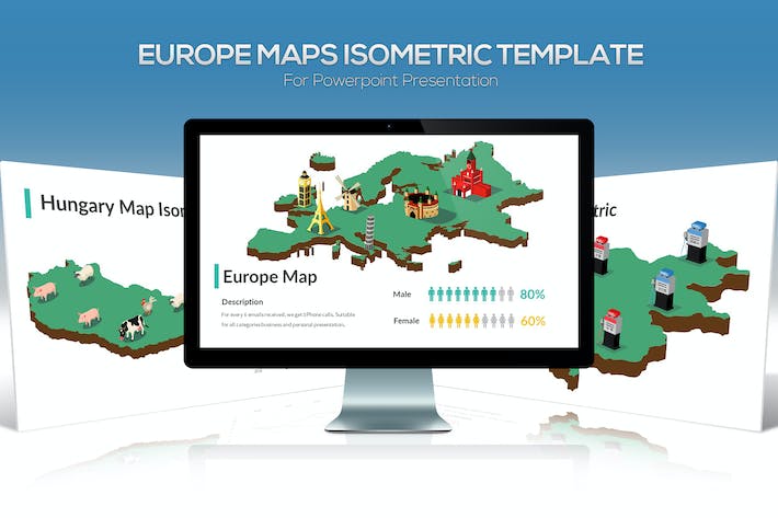 3D立体插画欧洲各个国家地图及特点描述PPT模板- PPT派