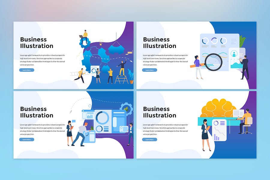 蓝色商业插画主题演示文稿PPT - PPT派