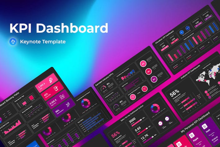 KPI深色主题数据分析图形展示Keynote模板 - PPT派