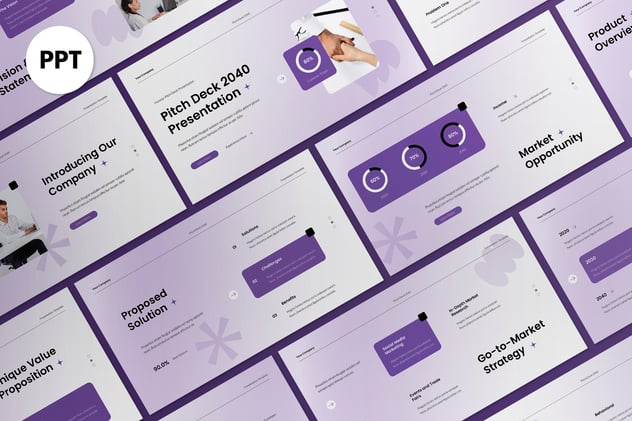 白紫渐变创业融资路演项目讲述展示PPT模板 - PPT派