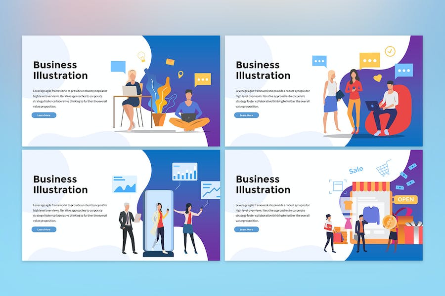 蓝色商业插画主题演示文稿PPT - PPT派