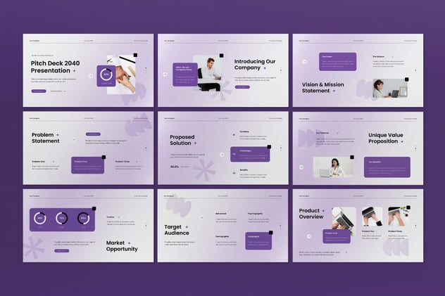 白紫渐变创业融资路演项目讲述展示PPT模板 - PPT派