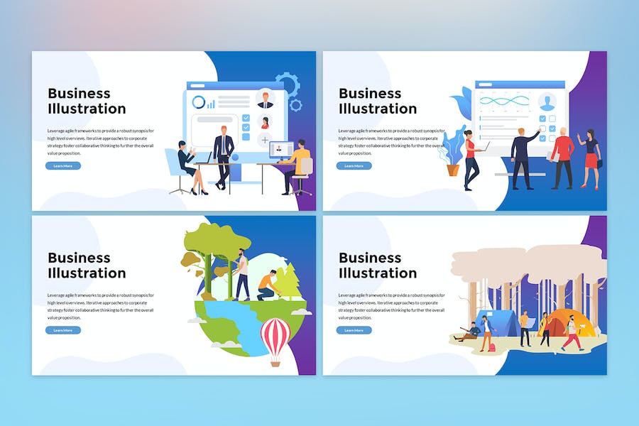 蓝色商业插画主题演示文稿PPT - PPT派