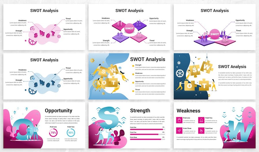 SWOT分析竞争优势战略规划插画PPT模板 - PPT派