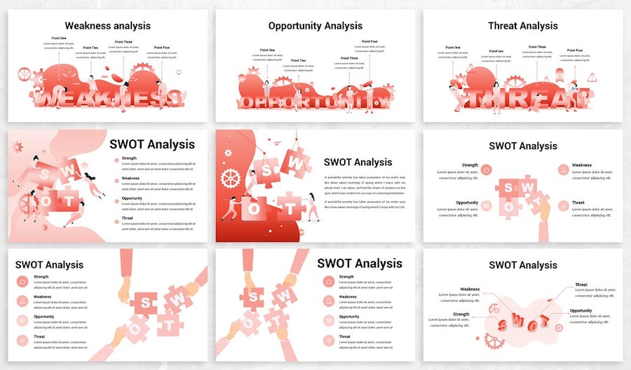 SWOT分析竞争优势战略规划插画PPT模板 - PPT派