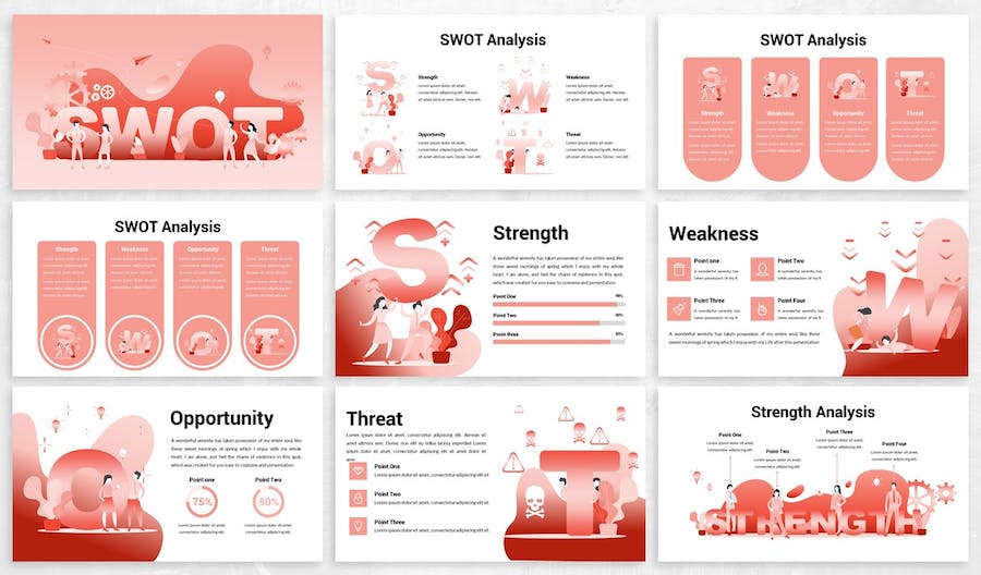 SWOT分析竞争优势战略规划插画PPT模板 - PPT派