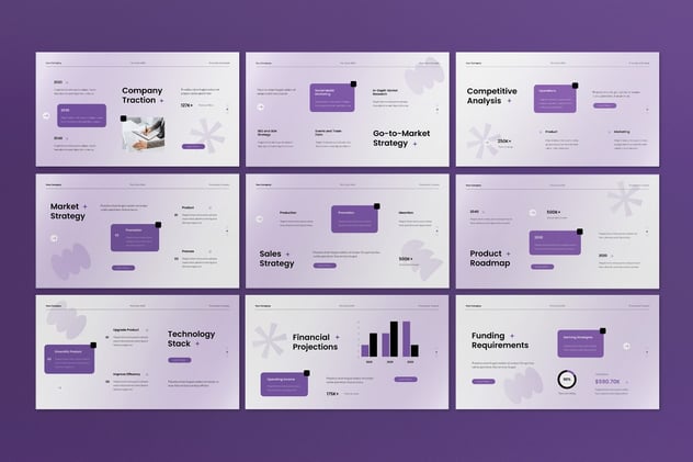 白紫渐变创业融资路演项目讲述展示PPT模板 - PPT派