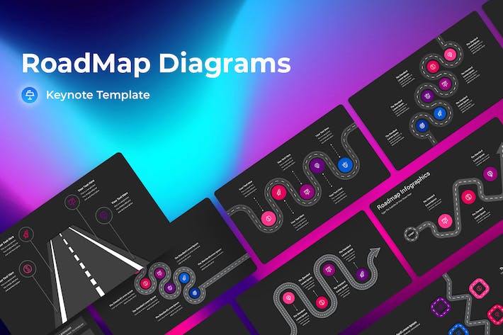 路线图示意图深色主题Keynote模板 - PPT派