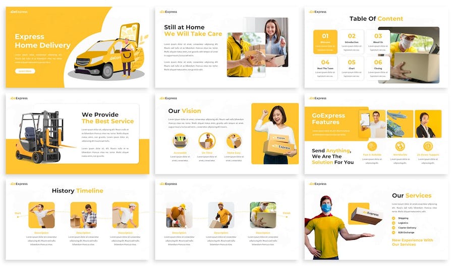 黄色快递物流配送服务Keynote模板 - PPT派