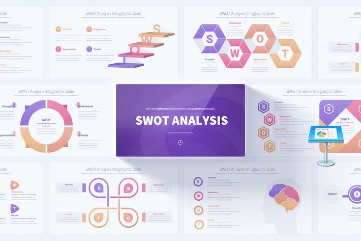 彩色SWOT分析图形keynote模板- PPT派