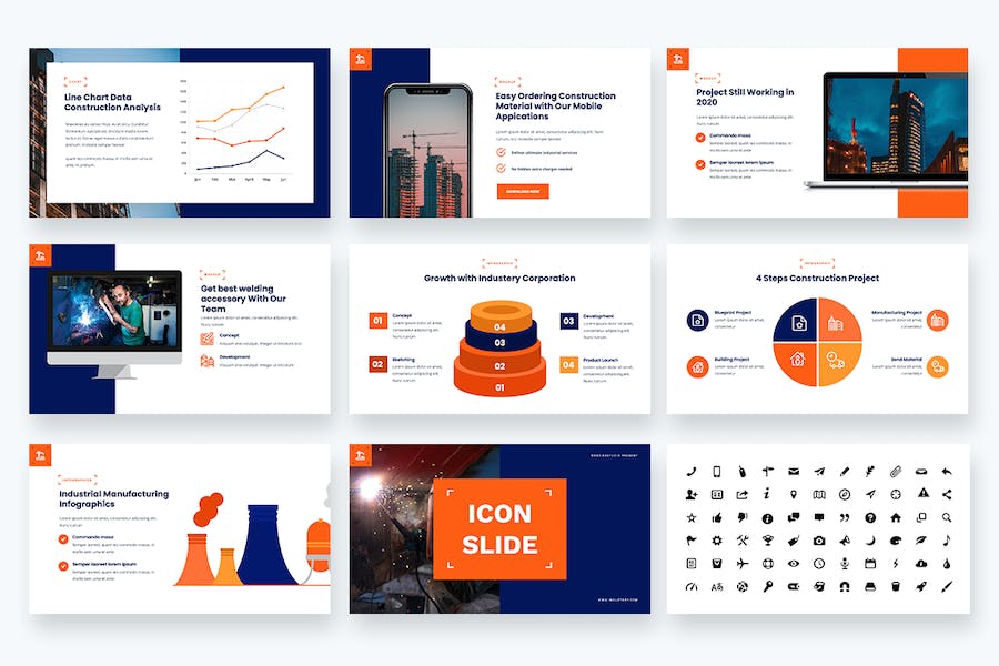 蓝色工业工厂企业介绍PPT模板 - PPT派