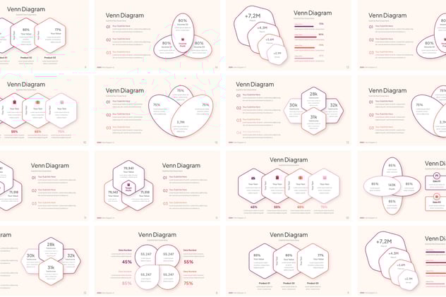 紫红渐变文氏图维恩图形PPT模板 - PPT派