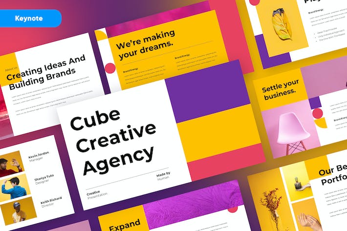 立方体创意几何设计作品展示Keynote模板 - PPT派